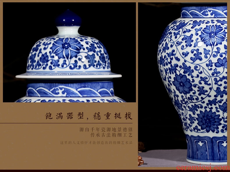 Jingdezhen ceramics archaize ears of large blue and white porcelain vase sitting room adornment of new Chinese style porch place - 521647884270