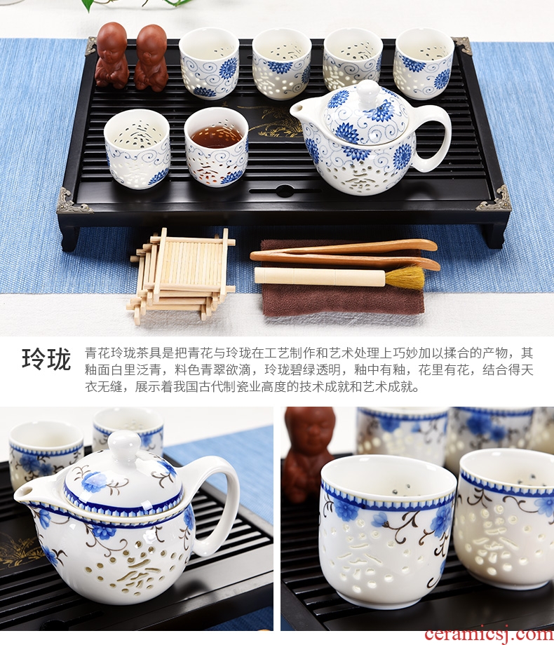 The cabinet kung fu tea set small household contracted and I tea table solid wood tea tray of a complete set of ceramic teapot teacup