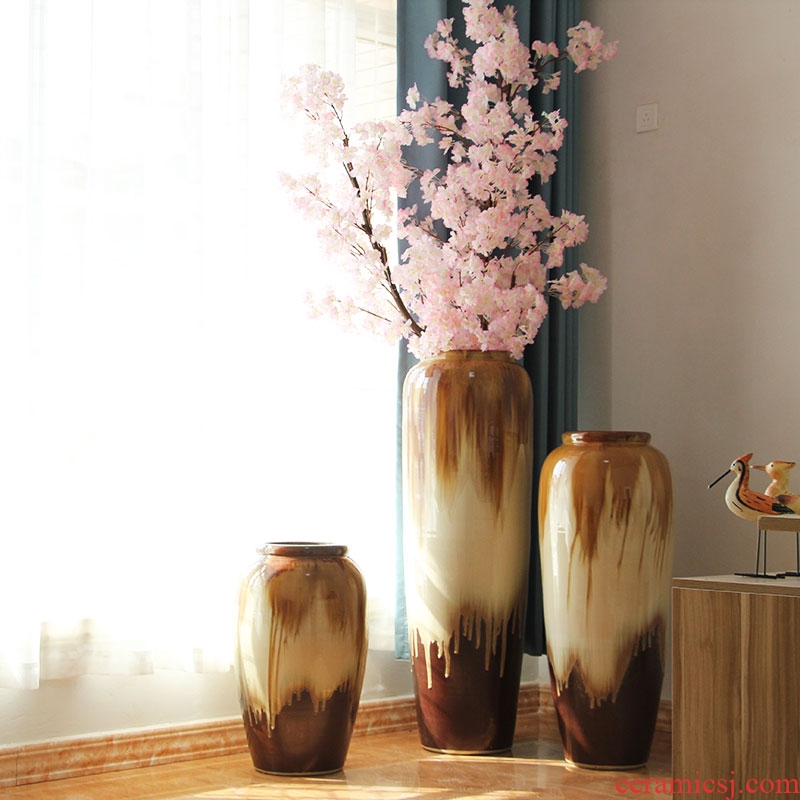 Chinese style restoring ancient ways of large vases, ceramic furnishing articles pottery sitting room hotel decoration flower arranging dried flowers thick ceramic bottle - 543008523849