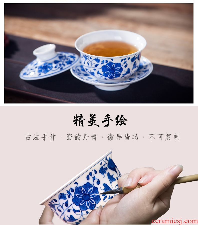 Jingdezhen ceramic hand - made porcelain three tureen worship only under the glaze color cups kung fu tea tea, finger bowl