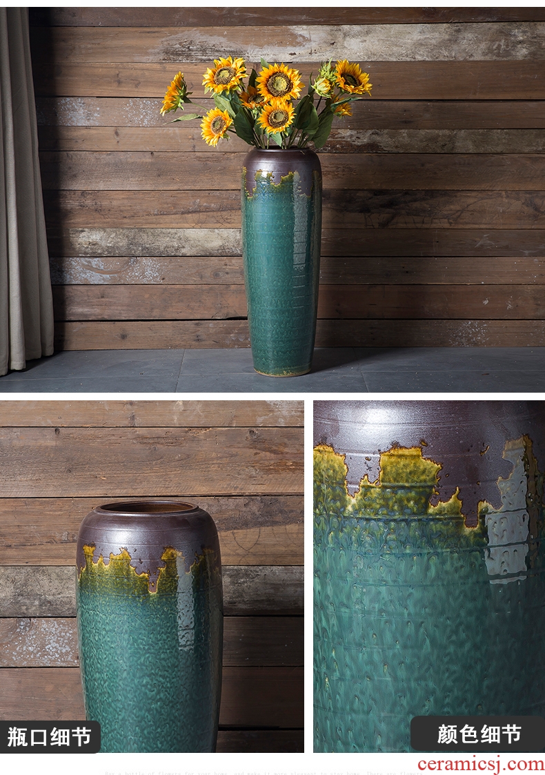 I and contracted coarse pottery jars dried flowers floral sitting room ground ceramic vase big flowerpot furnishing articles of Europe type restoring ancient ways - 570303434430