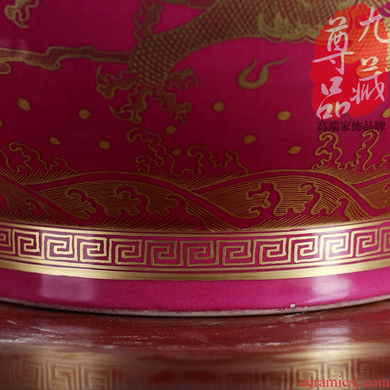 Jingdezhen ceramics imitation the qing qianlong coral red paint dragon f cylinder vase handicraft furnishing articles