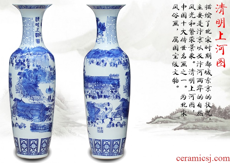 Jingdezhen blue and white porcelain ceramic vases, antique large flower arrangement of Chinese style living room TV cabinet home decoration furnishing articles - 524050399749