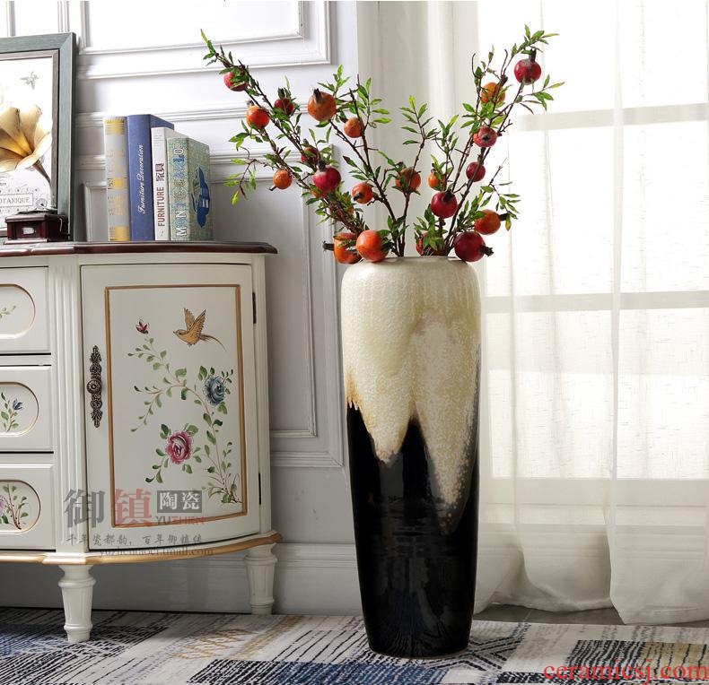 Decoration to the hotel villa large vase furnishing articles sitting room ground flower arranging the Nordic creative green plant ceramic flower pot cylinder - 555923198741