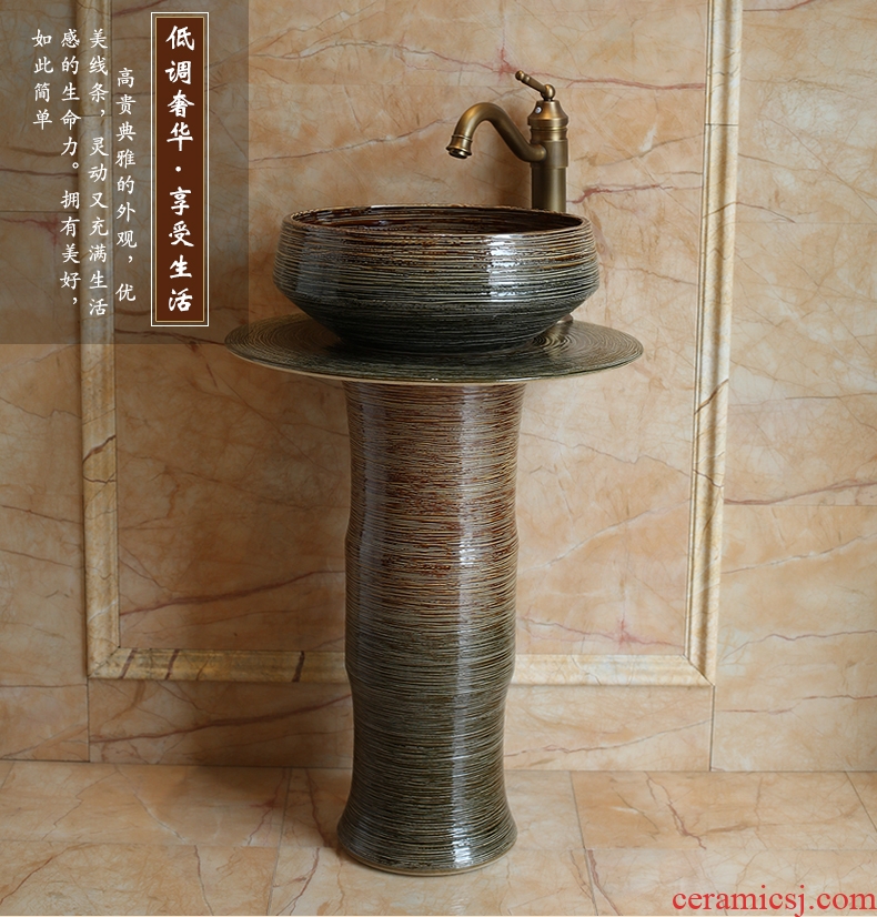 The sink basin of jingdezhen ceramic pillar indoor and outdoor balcony ground integrated art basin sink lavatory