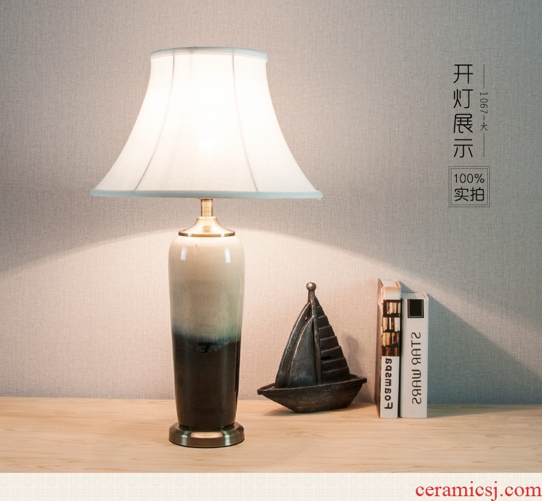 American country retro decoration ceramic desk lamp sky - blue study of I and contracted sitting room the bedroom the head of a bed lamp is 1063