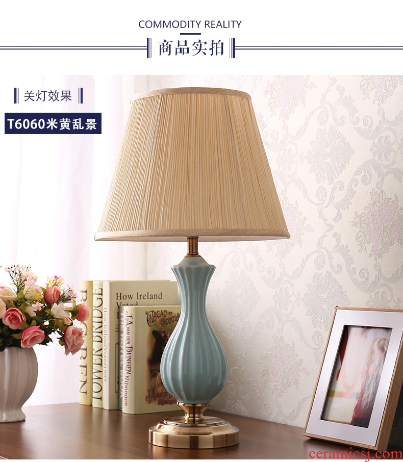 Ceramic lamp American bedroom berth lamp creative fashion warm warm light I and contracted remote marriage room decoration