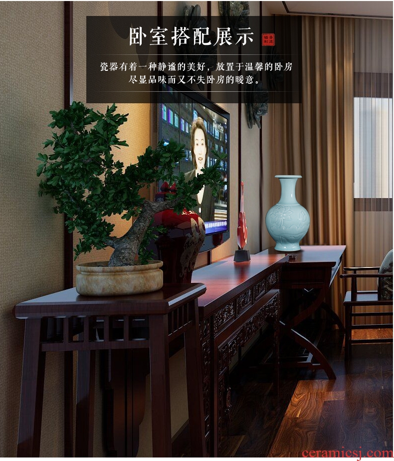 Contracted and I jingdezhen ceramics vase carve shadow green rich ancient frame wine sitting room adornment home furnishing articles
