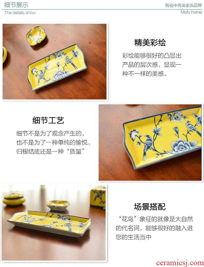 Murphy 's new Chinese style classical high temperature ceramic manual American fruit compote dish furnishing articles creative decorations of a rectangle