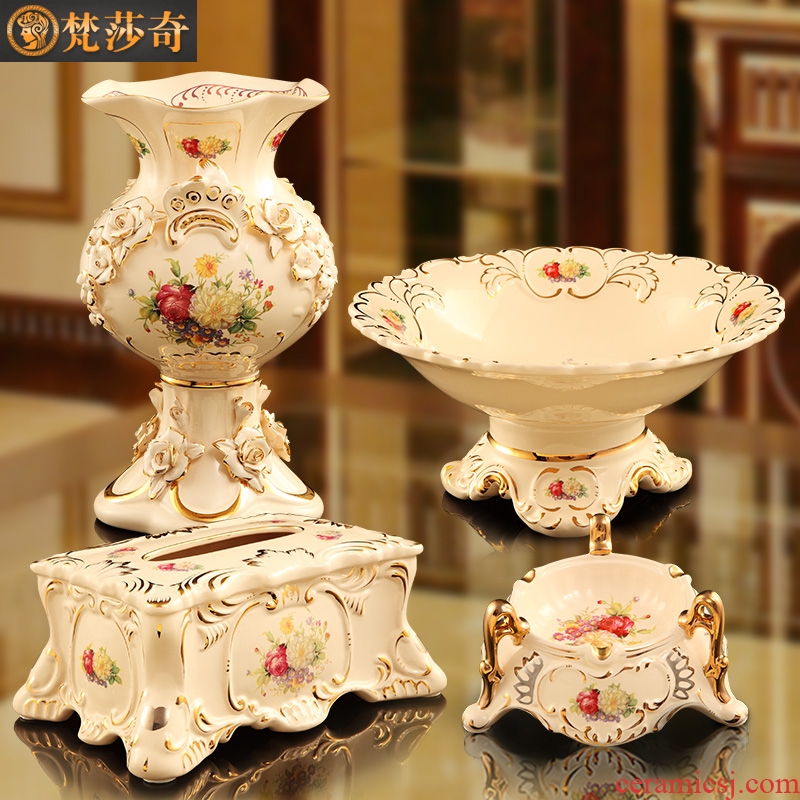 Vatican Sally 's European compote suit creative home furnishing articles sitting room tea table decorations ceramic fruit bowl three - piece suit