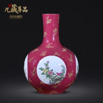 Jingdezhen ceramics qing qianlong red colour hand-painted powder enamel vase in the living room to home furnishing articles
