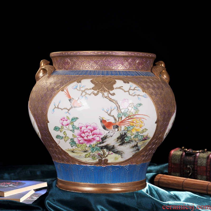 High-end antique jingdezhen ceramics powder enamel paint blooming flowers sitting room place vase household adornment process