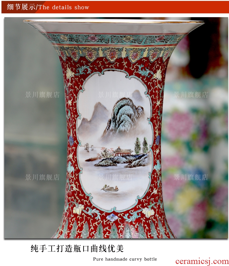 Jingdezhen ceramics large hand - made vase wucai landscape bright future landing stateroom decorative furnishing articles - 550210170477