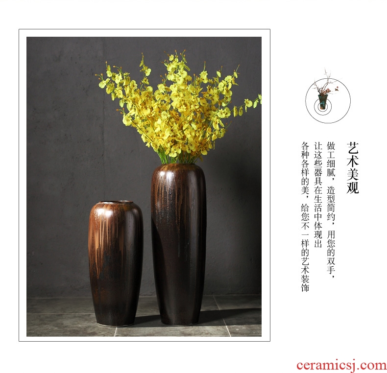 Manual ground ceramic vase black Chinese style living room hotel big TangHua furnishing articles household soft adornment restoring ancient ways - 566902717793