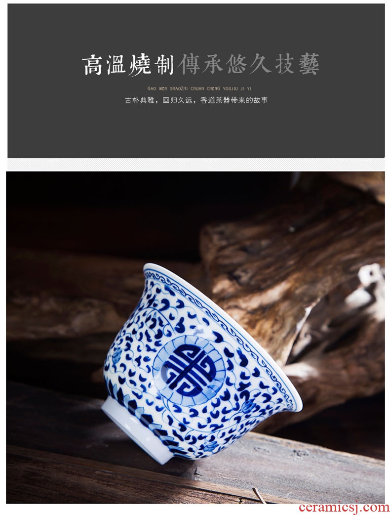 Hand draw large antique tureen ceramic tea cups machine manual kung fu tea set of blue and white porcelain tea three cups