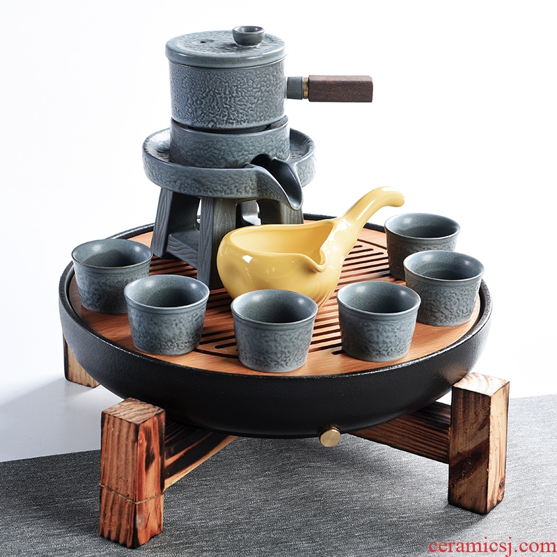 Japanese porcelain god contracted household kung fu tea set ceramic cups of black solid wood storage type tea table ground suit