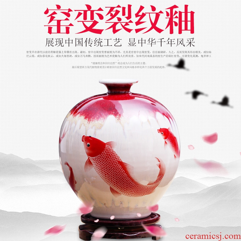 Creative jingdezhen ceramics up crack glaze vase flower arranging new Chinese wine rich ancient frame is placed in the living room