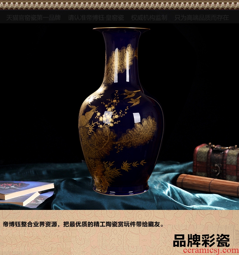 Jingdezhen ceramic vase high-end antique qianlong ji blue colour bottle home decoration craft flower glaze furnishing articles