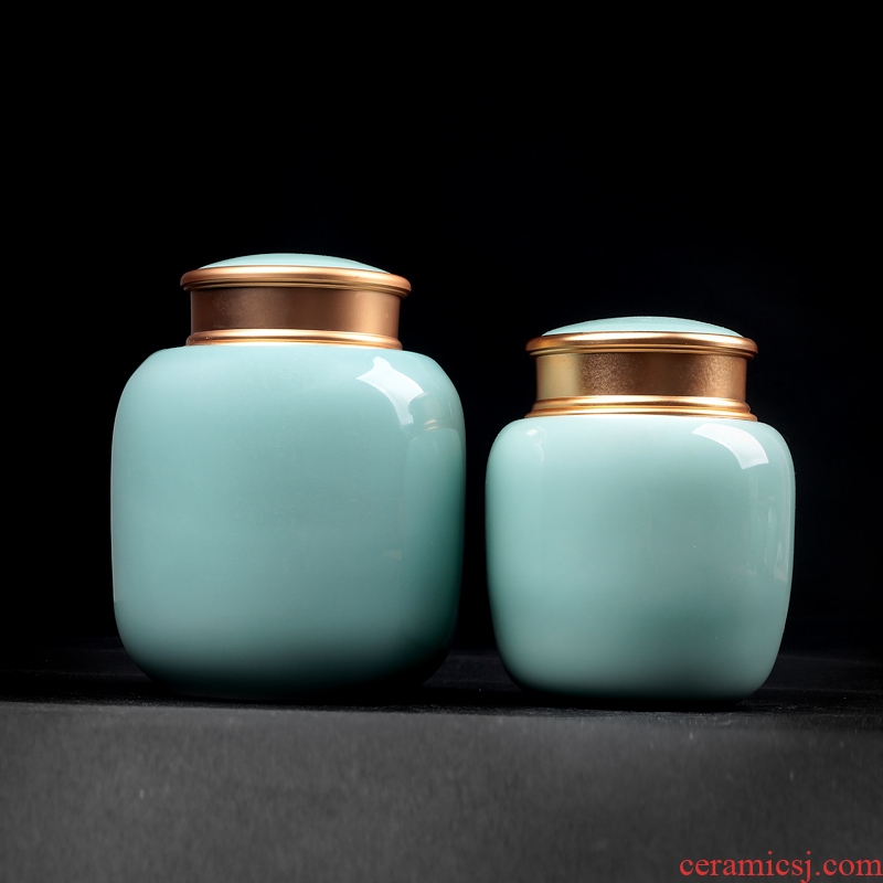 Tea pu 'er Tea as cans ceramic metal portable home longquan celadon porcelain jar sealing large Tea POTS