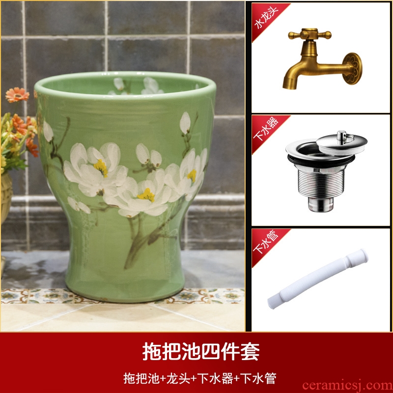 Jingdezhen ceramic art contracted household mop pool mop mop pool mop pool, green lotus basin of the balcony