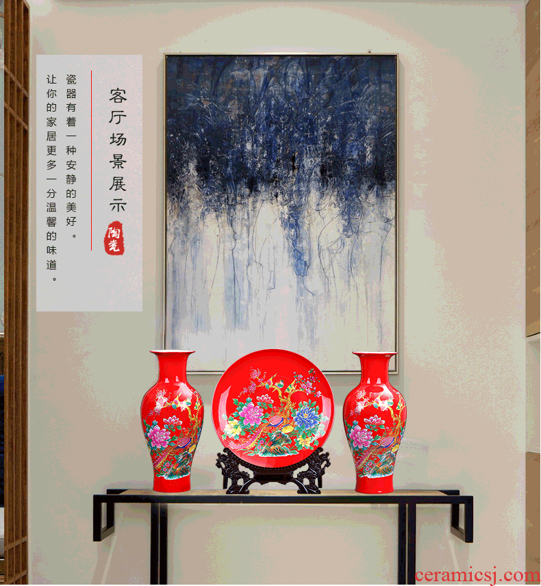 Jingdezhen ceramics painting of flowers and red three - piece vase furnishing articles of modern Chinese style sitting room adornment is placed gifts