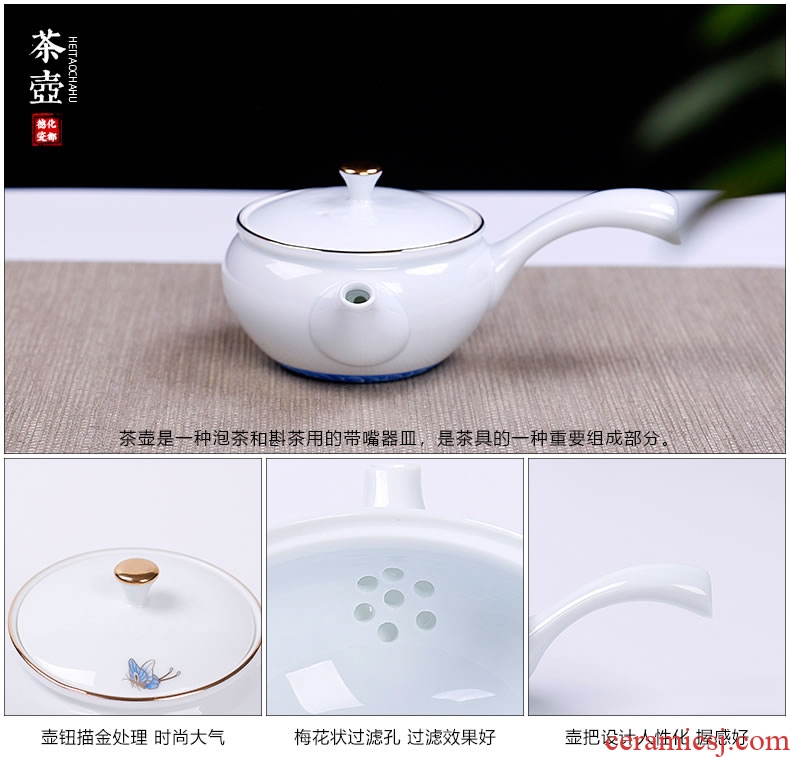 Tao blessing household dehua white porcelain ceramic kung fu tea sets the teapot teacup of a complete set of gift set tea service