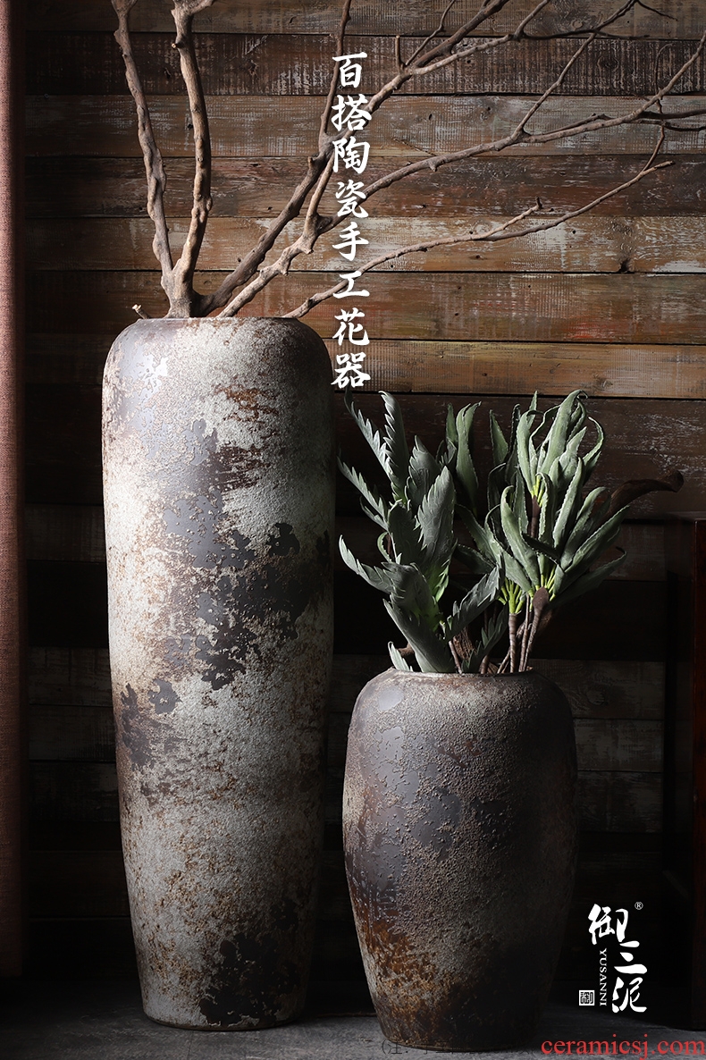 Jingdezhen ceramics hand - carved antique Chinese shadow blue glaze vase home furnishing articles large sitting room - 569804176857