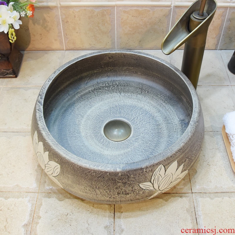 Jingdezhen ceramic lavatory basin basin art on the sink basin basin admiralty imitation stone, white lotus