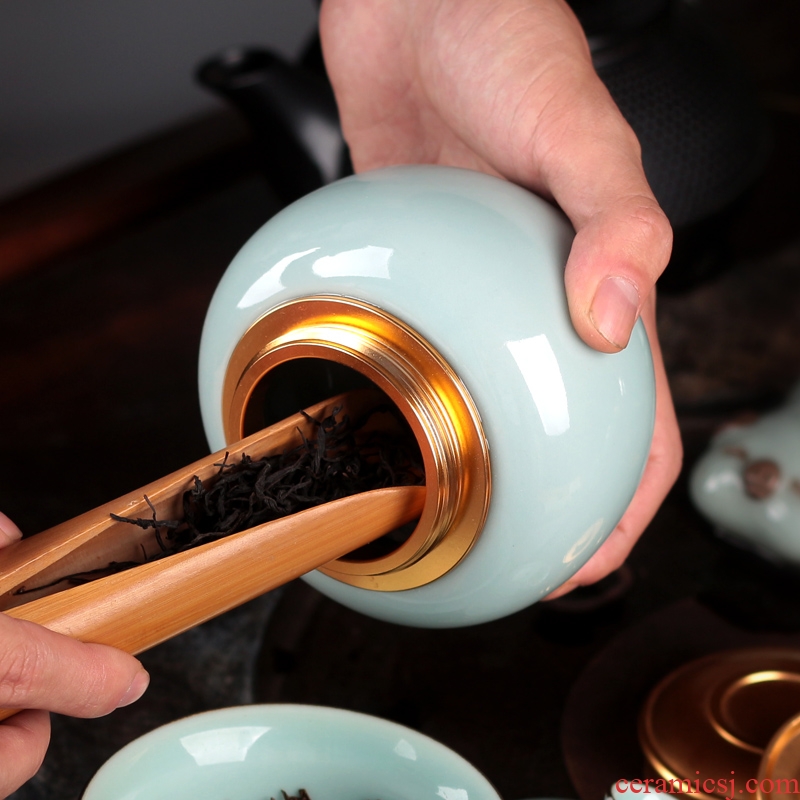 Caddy fixings ceramic household seal pot Caddy fixings portable pu 'er tea Caddy fixings box of small tea storage tanks