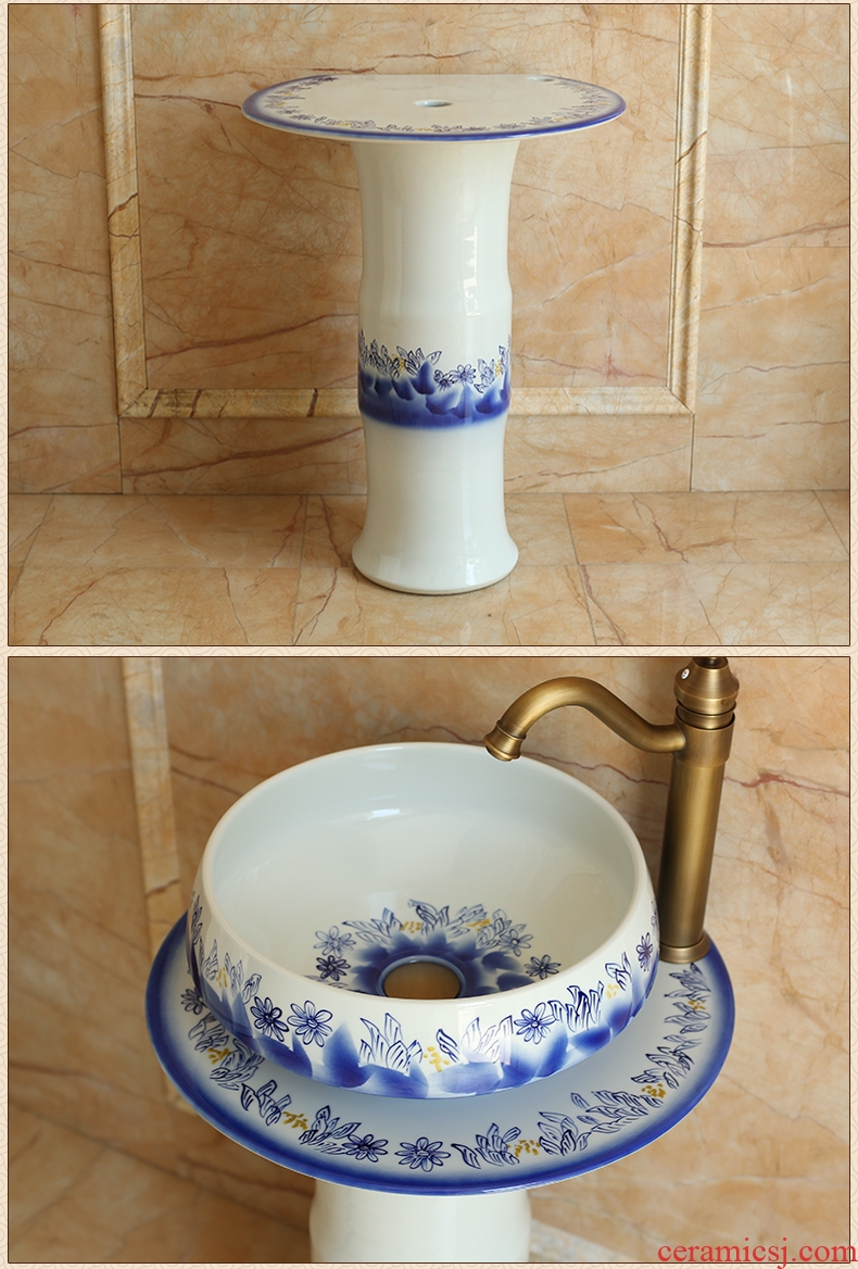 Jingdezhen ceramic column basin bathroom one lavatory floor I and contracted Europe type balcony sink