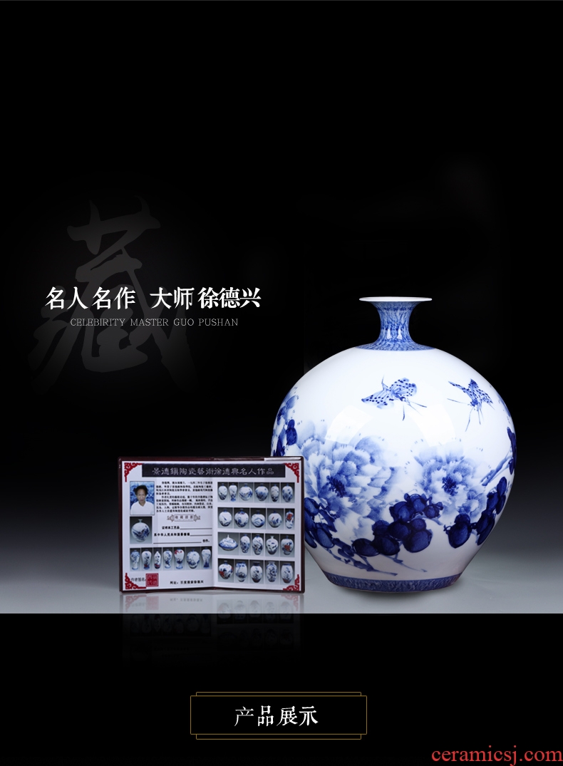 Jingdezhen ceramics hand - made of blue and white porcelain vases, flower arranging furnishing articles large new Chinese style living room office decorations - 561385798971