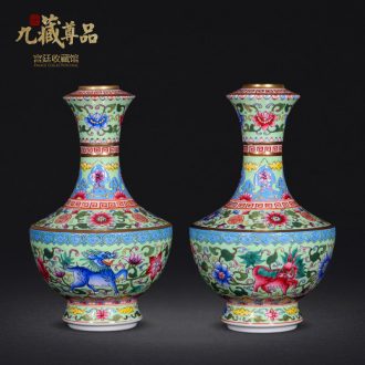 Jingdezhen ceramics antique hand-painted the colour green kirin enamel vase sitting room porch handicraft furnishing articles