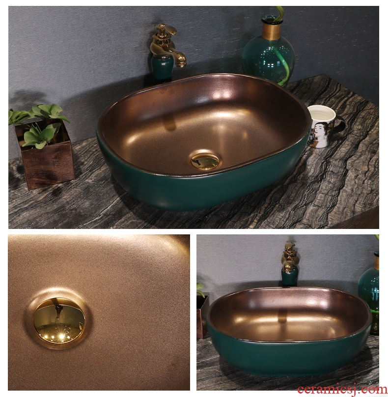Gold-plated million birds with the stage basin square art ceramic lavatory bathroom sink continental basin