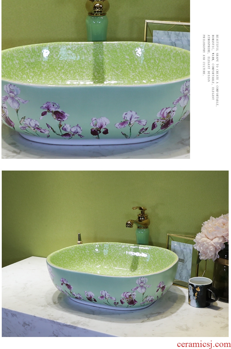 On the ceramic bowl for wash gargle lavabo household elliptic green art basin bathroom sinks basin