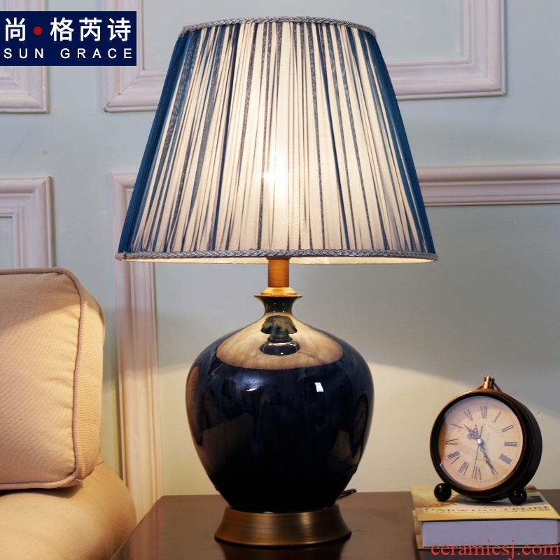 Contemporary and contracted sweet ceramic desk lamp full copper lamp sitting room the bedroom the head of a bed lamp vase creative study desk lamp