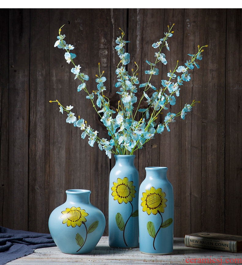 Jingdezhen ceramic hand - made sunflower dry flower vases, flower arranging furnishing articles contracted and I rural quietly elegant sitting room adornment