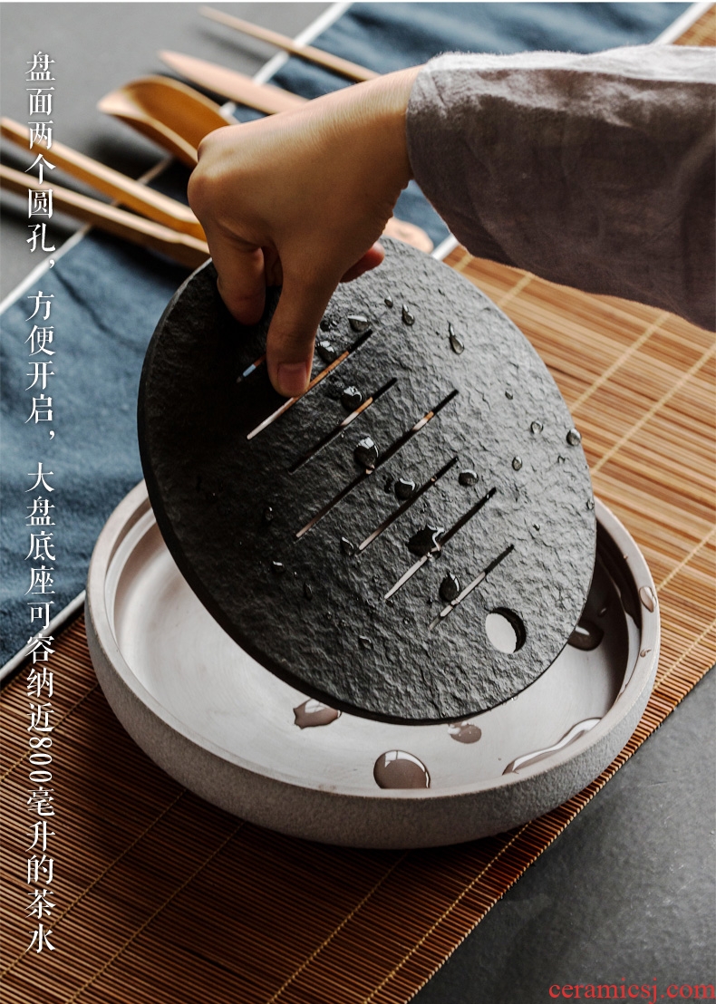 Sharply round stone tea tray ceramic small tea tray kung fu tea set a large pot of water bearing dry desk tray tea tea ceremony