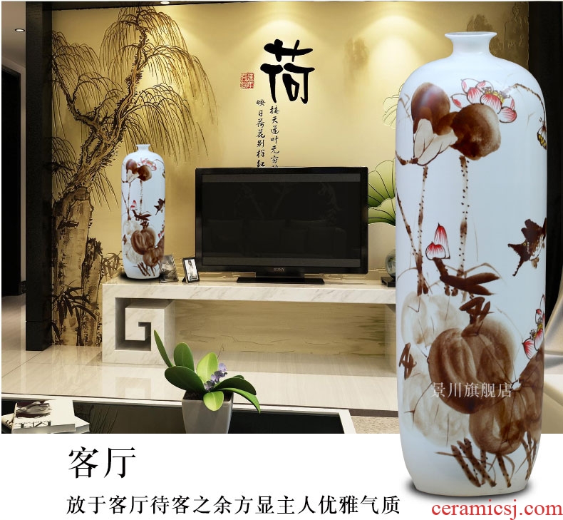 Jingdezhen ceramic hand - made ching sitting room hotel decoration painting of large blue and white porcelain vase flower arrangement furnishing articles - 547536954167