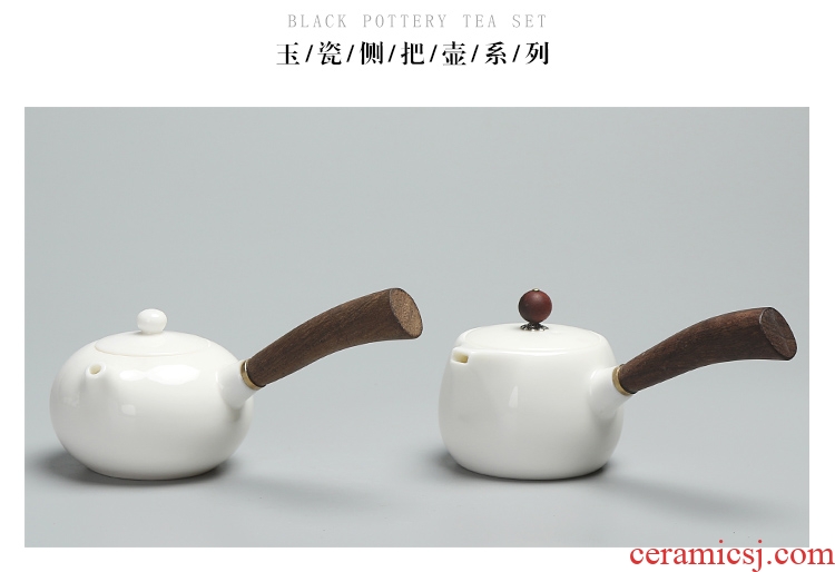 Quiet life wood white porcelain teapot jade porcelain tea ware kung fu tea set dehua ceramic side the single pot