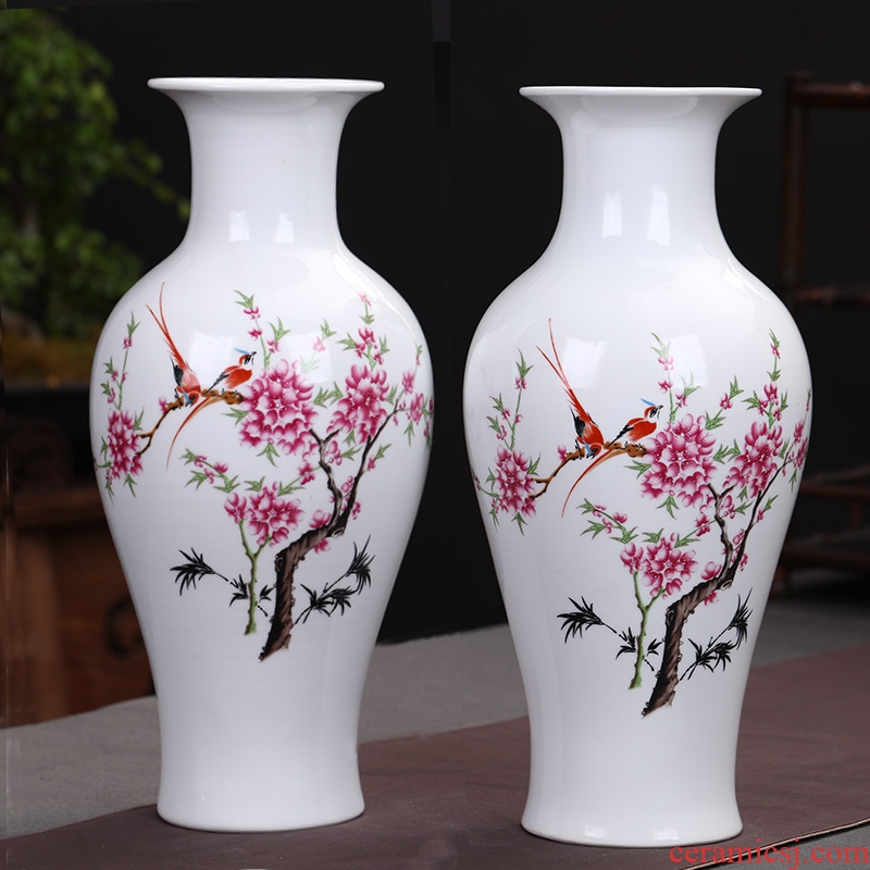Jingdezhen ceramics peach blossom put water point three - piece vase furnishing articles large Chinese rich ancient frame sitting room adornment