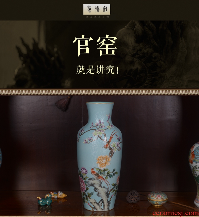 Jingdezhen ceramics high-grade hand-painted archaize qianlong blue tail vase household adornment process sitting room furnishing articles