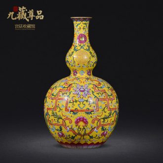 Jingdezhen ceramics imitation qing qianlong yellow scramble for colour live big flower vase sitting room home furnishing articles
