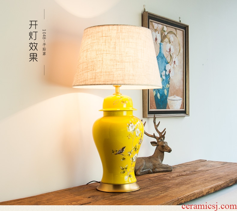 General all copper ceramic desk lamp of new Chinese style yellow 1048 as cans of American modern European style living room desk lamp of bedroom the head of a bed