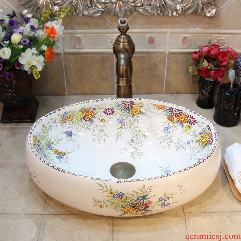 JingYuXuan jingdezhen ceramic art basin stage basin sinks the sink basin small oval flowers