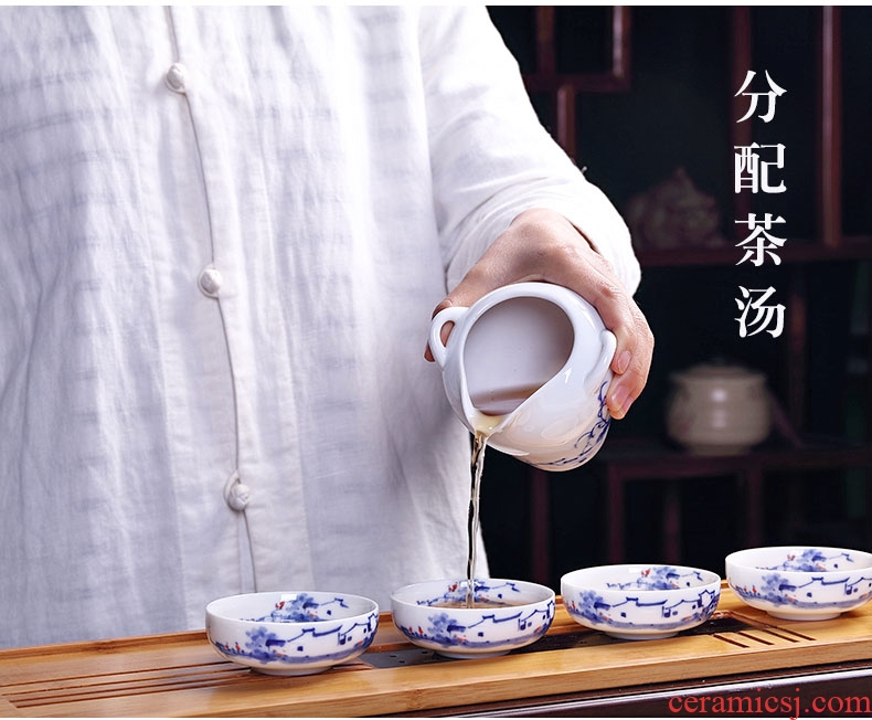 Ronkin kung fu tea set of blue and white porcelain of a complete set of household tureen hand - made ceramic teapot tea cups