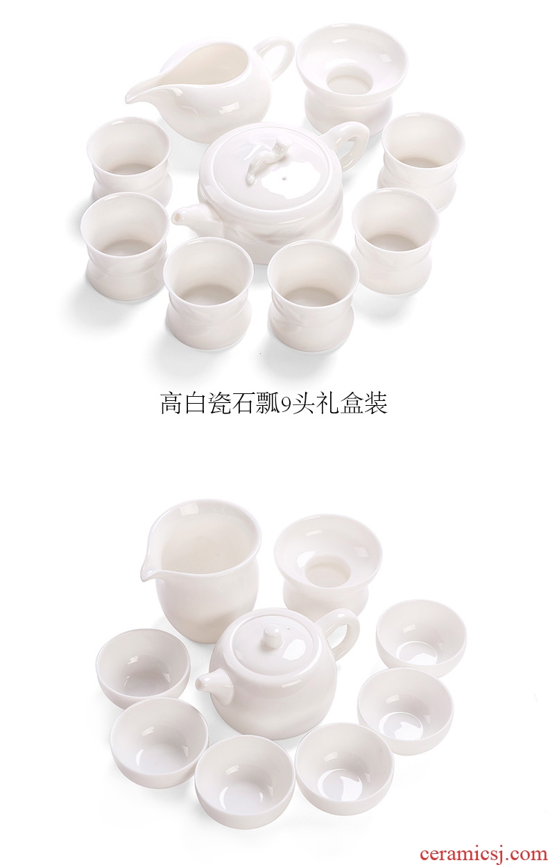 Royal refined jade porcelain kung fu tea set dehua white porcelain teapot teacup tureen of a complete set of ceramic household by hand