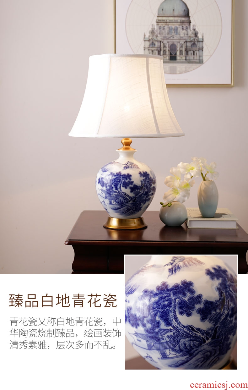 Modern Chinese ceramic desk lamp full copper contracted creative home sitting room lamps and lanterns of bedroom the head of a bed lamp sweet romance