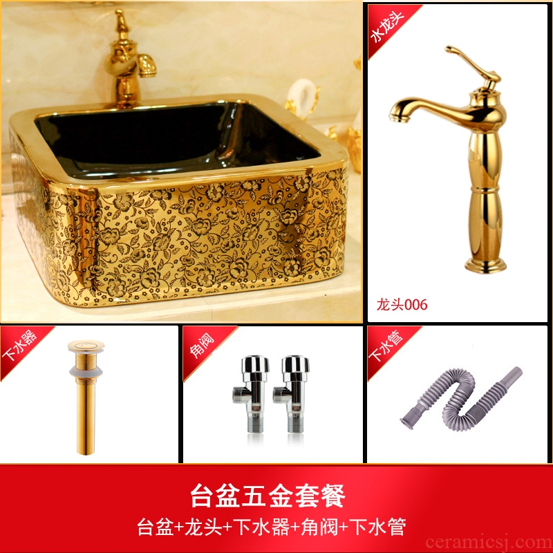 Post, neat square table bonsai, ceramic lavabo that defend bath lavatory basin art basin golden feather