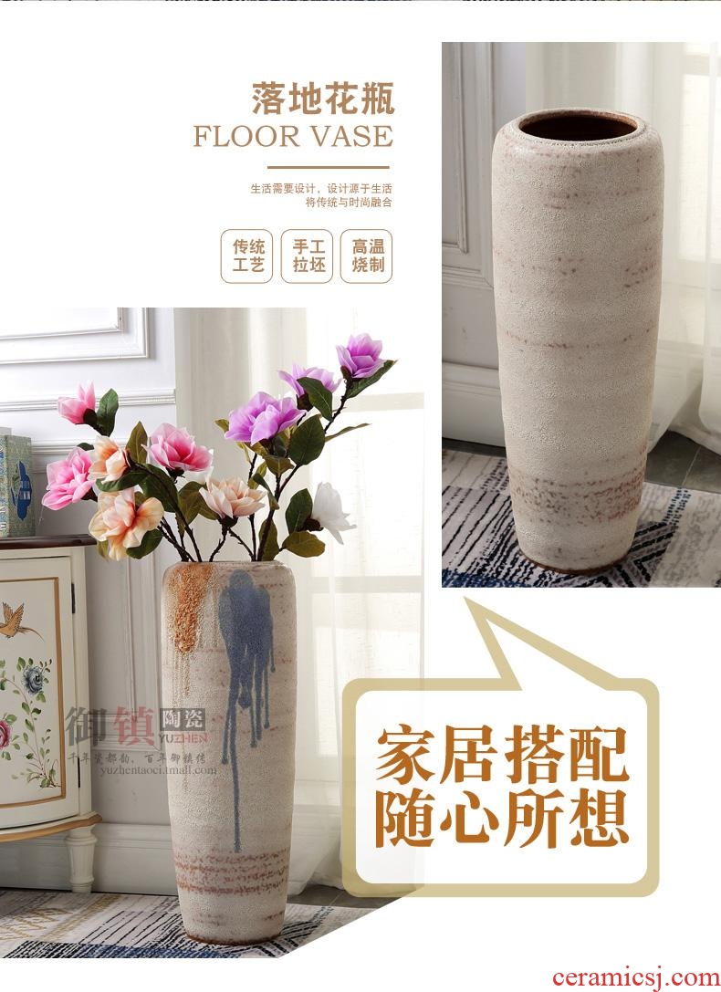 Decoration to the hotel villa large vase furnishing articles sitting room ground flower arranging the Nordic creative green plant ceramic flower pot cylinder - 555580870721