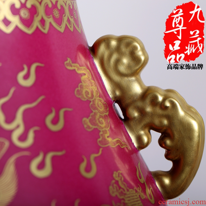Jingdezhen ceramics imitation the qing qianlong coral red paint dragon f cylinder vase handicraft furnishing articles